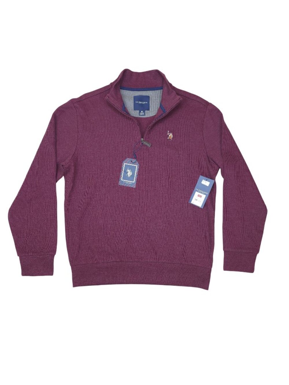 US Polo Assn Men M Burgundy Heather Quarter-Zip Pullover Sweater Embroiderd Logo
